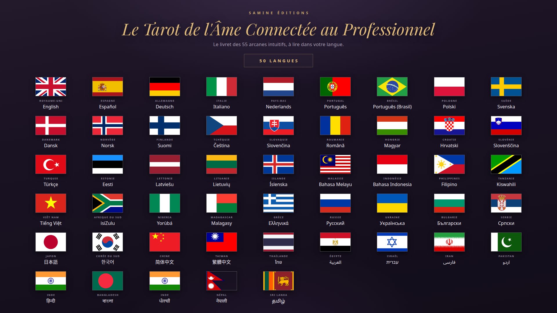 Le Tarot de l'Âme Connectée au Professionnel — les 50 langues