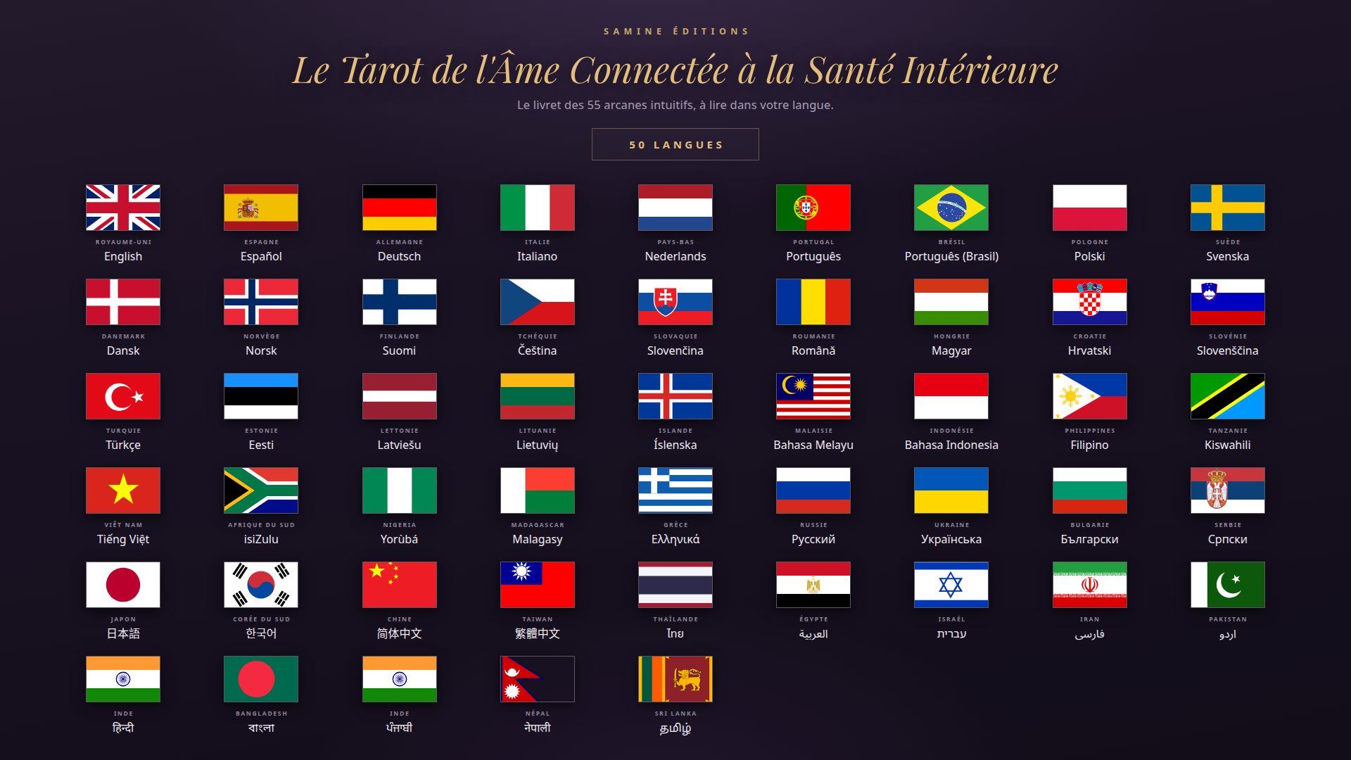 Le Tarot de l'Âme Connectée à la Santé Intérieure — les 50 langues